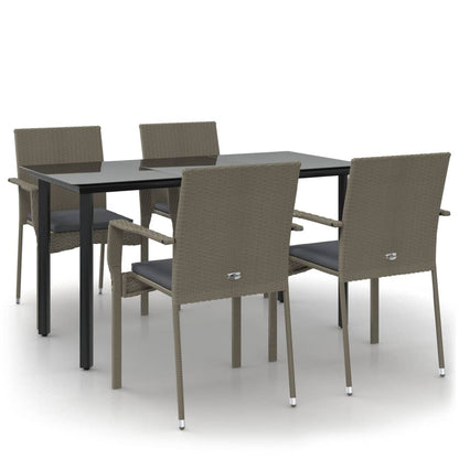 Set da Pranzo Giardino 5pz Nero e Grigio con Cuscini Polyrattan | homemem39