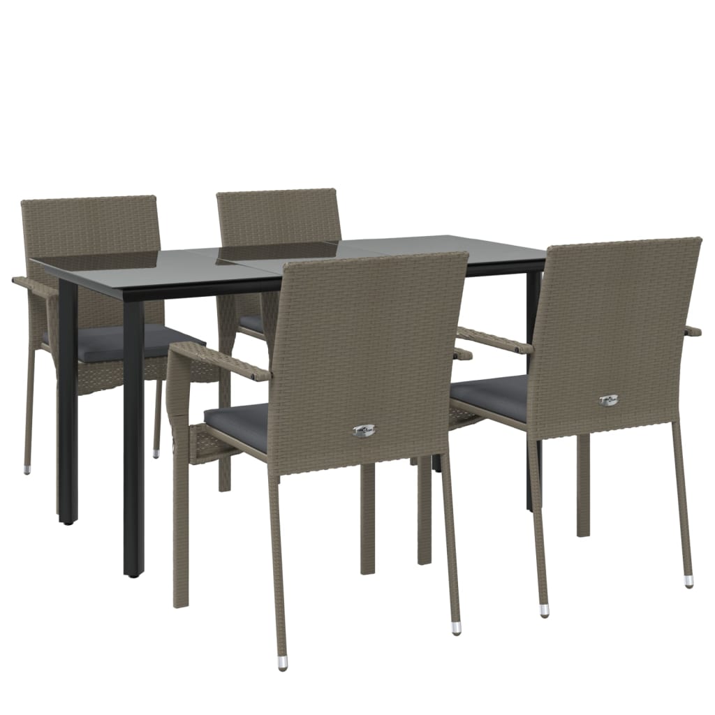 Set da Pranzo Giardino 5pz Nero e Grigio con Cuscini Polyrattan | homemem39