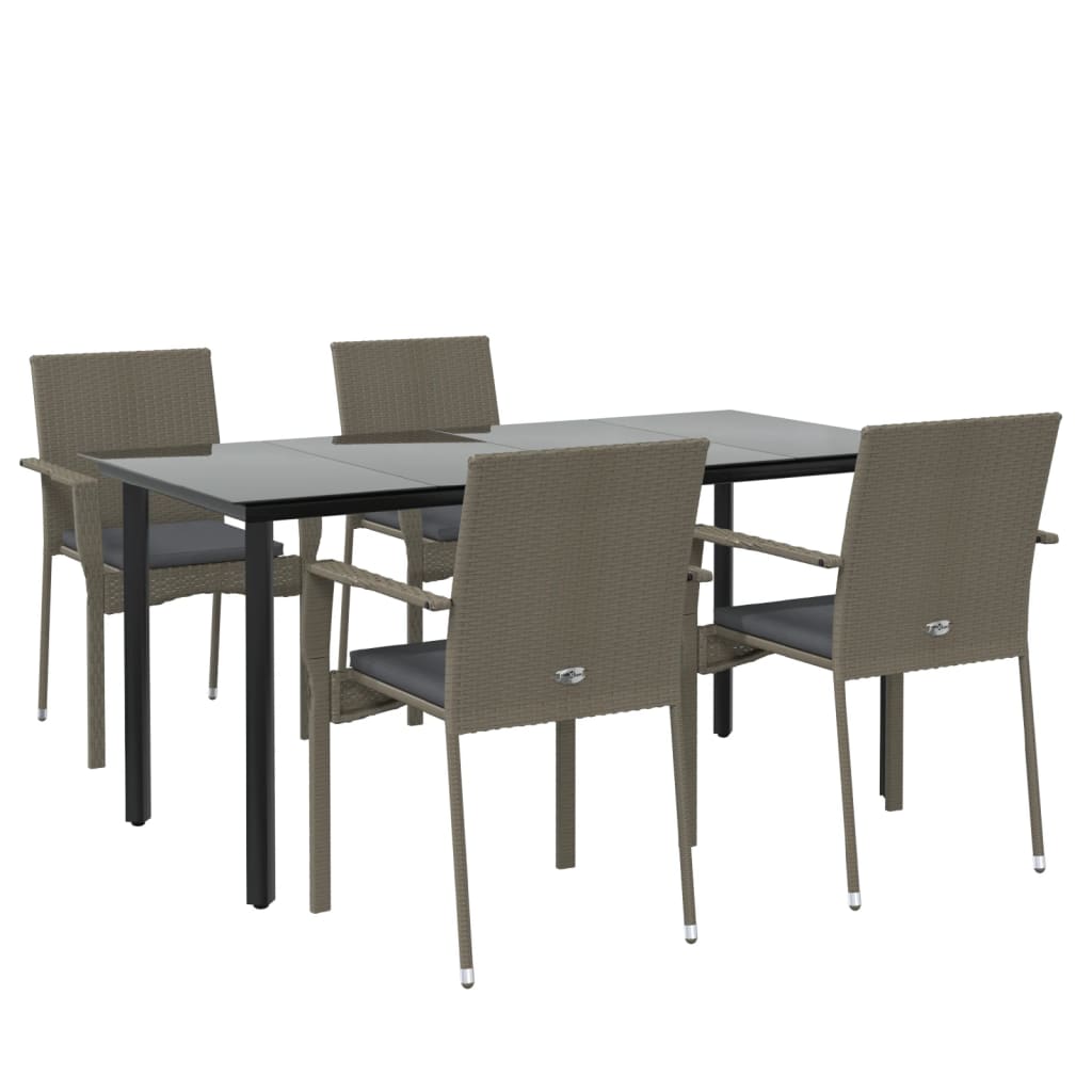 Set da Pranzo Giardino 5pz Nero e Grigio con Cuscini Polyrattan - homemem39