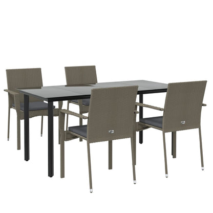 Set da Pranzo Giardino 5pz Nero e Grigio con Cuscini Polyrattan - homemem39