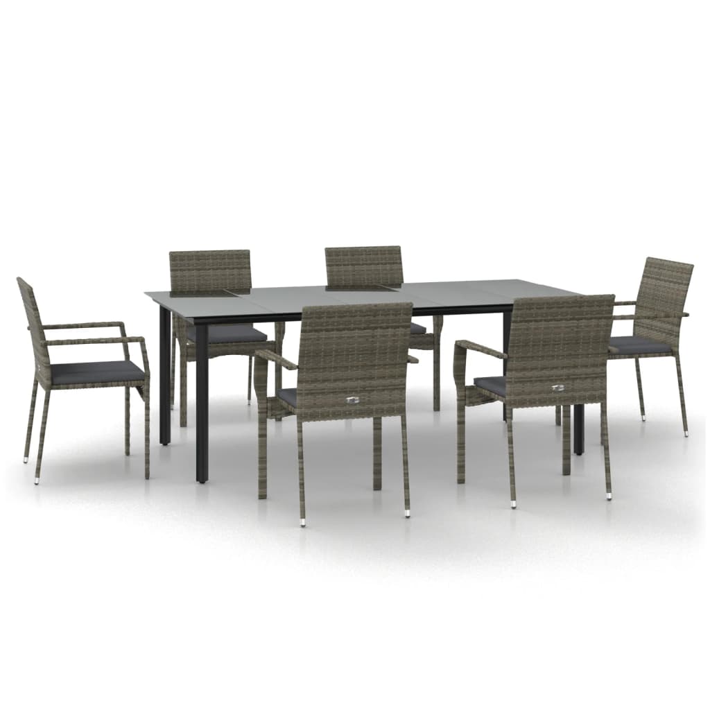 Set da Pranzo Giardino 7pz Nero e Grigio con Cuscini Polyrattan | homemem39
