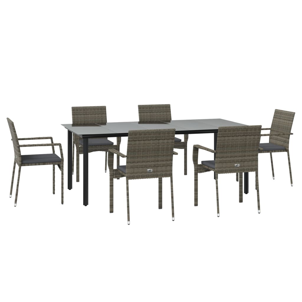 Set da Pranzo Giardino 7pz Nero e Grigio con Cuscini Polyrattan | homemem39