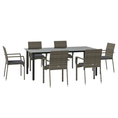 Set da Pranzo Giardino 7pz Nero e Grigio con Cuscini Polyrattan | homemem39