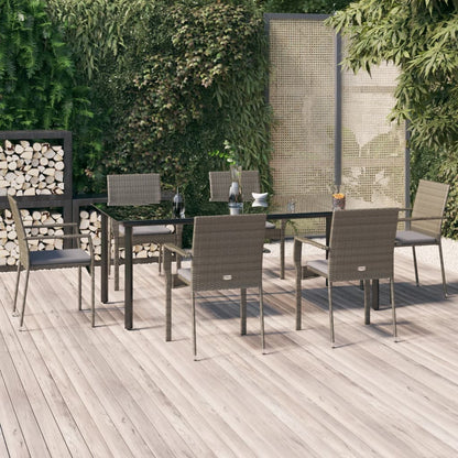Set da Pranzo Giardino 7pz Nero e Grigio con Cuscini Polyrattan | homemem39