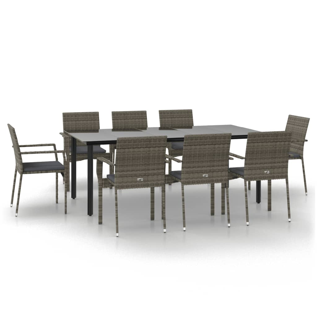 Set da Pranzo Giardino 9pz con Cuscini Nero e Grigio Polyrattan - homemem39
