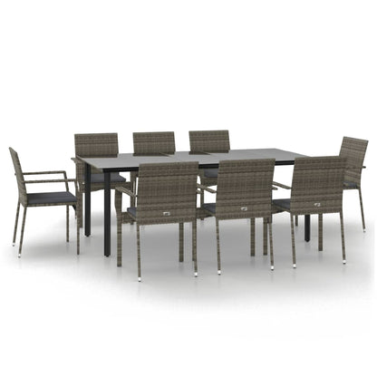 Set da Pranzo Giardino 9pz con Cuscini Nero e Grigio Polyrattan - homemem39