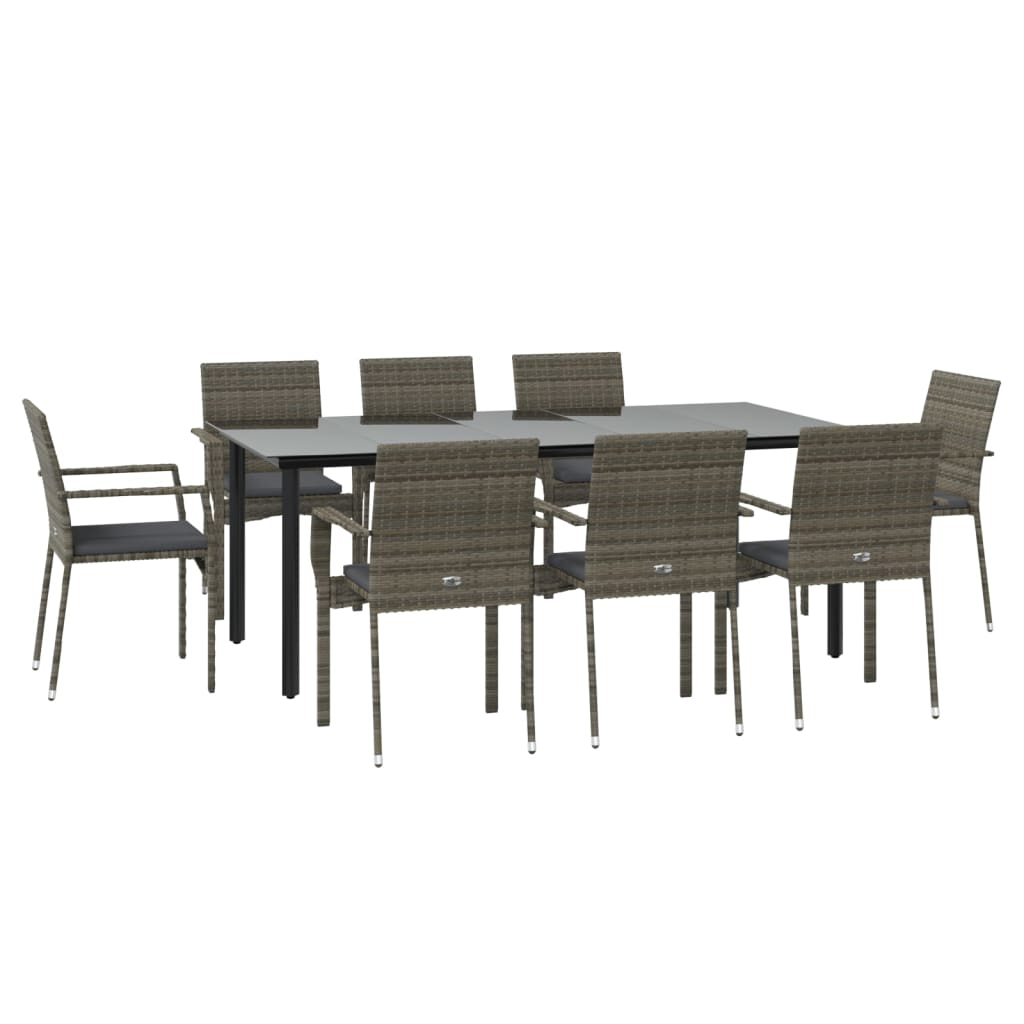 Set da Pranzo Giardino 9pz con Cuscini Nero e Grigio Polyrattan | homemem39