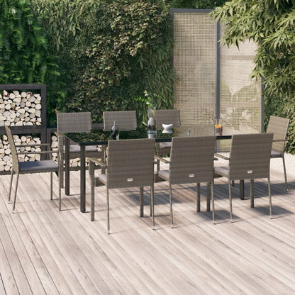 Set da Pranzo Giardino 9pz con Cuscini Nero e Grigio Polyrattan | homemem39