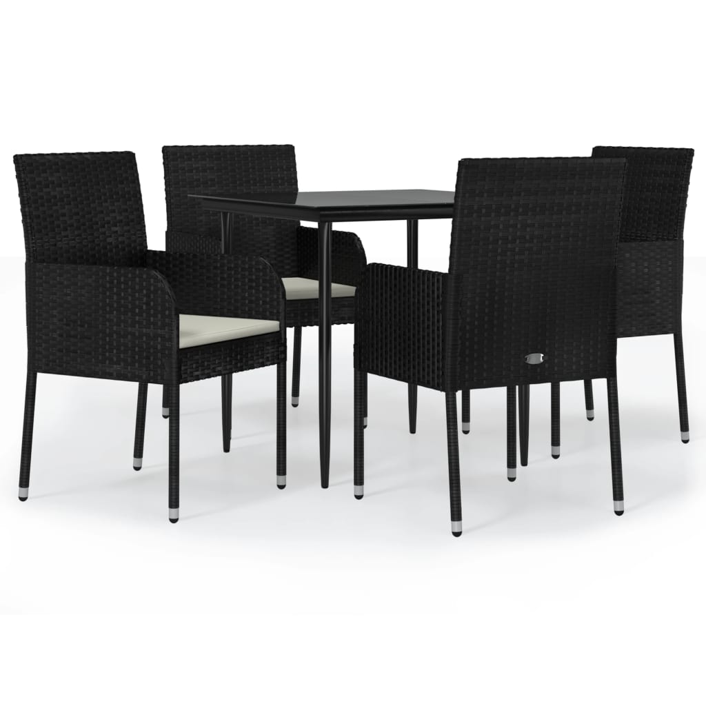 Set da Pranzo da Giardino 5 pz Nero con Cuscini in Polyrattan - homemem39