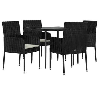 Set da Pranzo da Giardino 5 pz Nero con Cuscini in Polyrattan | homemem39