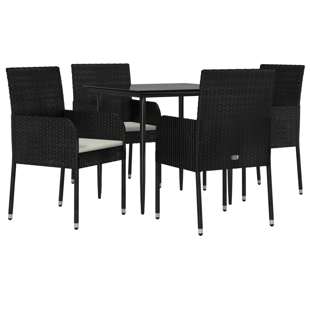 Set da Pranzo da Giardino 5 pz Nero con Cuscini in Polyrattan - homemem39