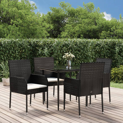 Set da Pranzo da Giardino 5 pz Nero con Cuscini in Polyrattan | homemem39
