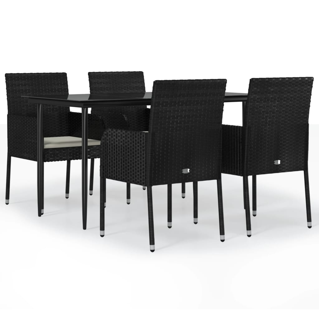 Set da Pranzo da Giardino 5 pz Nero con Cuscini in Polyrattan | homemem39