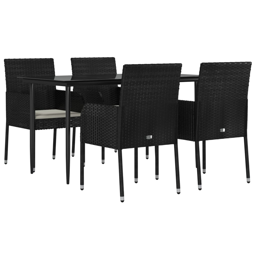 Set da Pranzo da Giardino 5 pz Nero con Cuscini in Polyrattan - homemem39