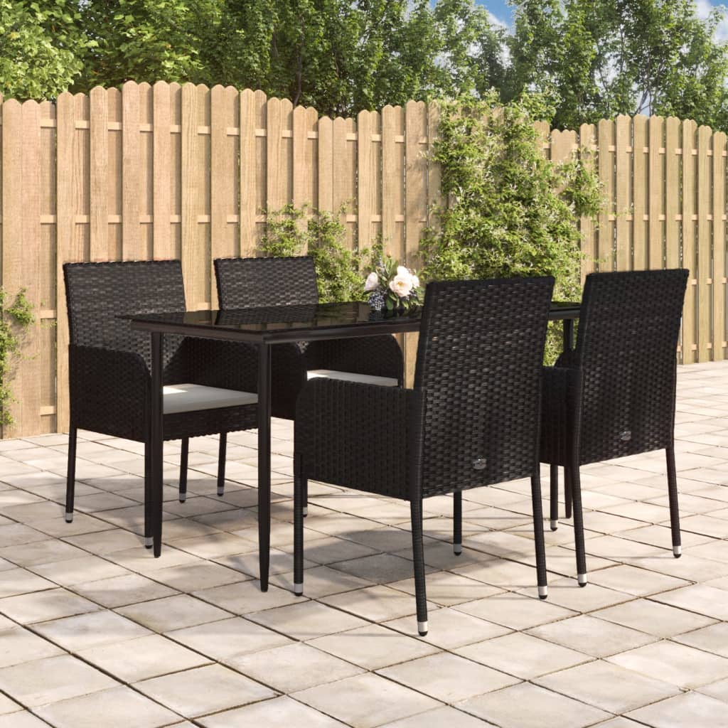 Set da Pranzo da Giardino 5 pz Nero con Cuscini in Polyrattan | homemem39