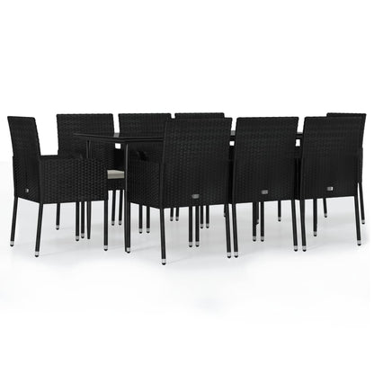 Set da Pranzo da Giardino 9 pz con Cuscini Nero in Polyrattan | homemem39