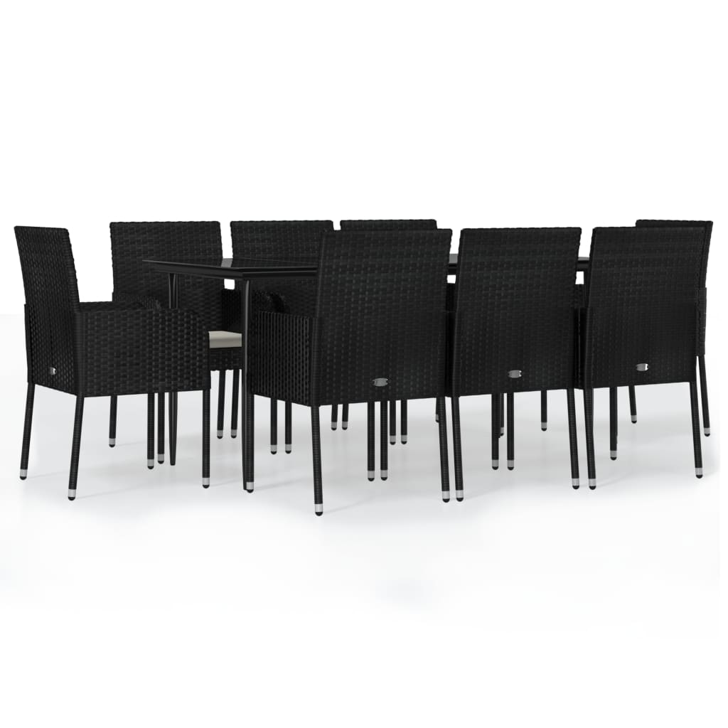 Set da Pranzo da Giardino 9 pz con Cuscini Nero in Polyrattan - homemem39