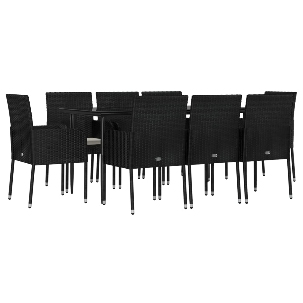 Set da Pranzo da Giardino 9 pz con Cuscini Nero in Polyrattan | homemem39