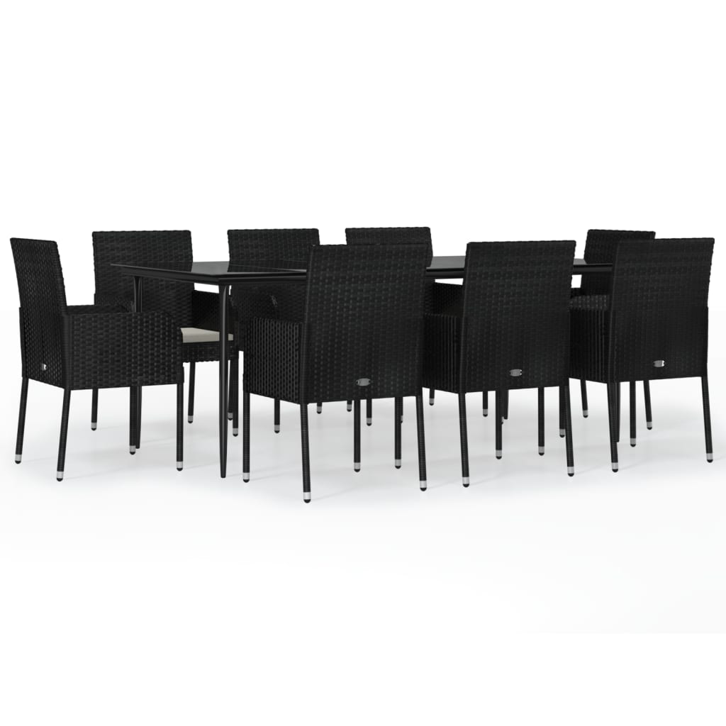Set da Pranzo da Giardino 9 pz con Cuscini Nero in Polyrattan - homemem39