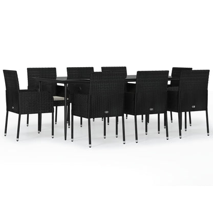 Set da Pranzo da Giardino 9 pz con Cuscini Nero in Polyrattan - homemem39