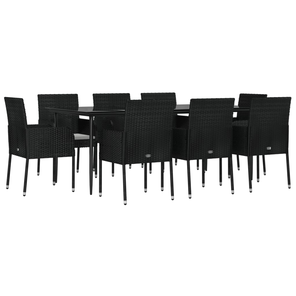 Set da Pranzo da Giardino 9 pz con Cuscini Nero in Polyrattan - homemem39
