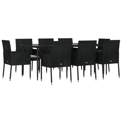 Set da Pranzo da Giardino 9 pz con Cuscini Nero in Polyrattan - homemem39