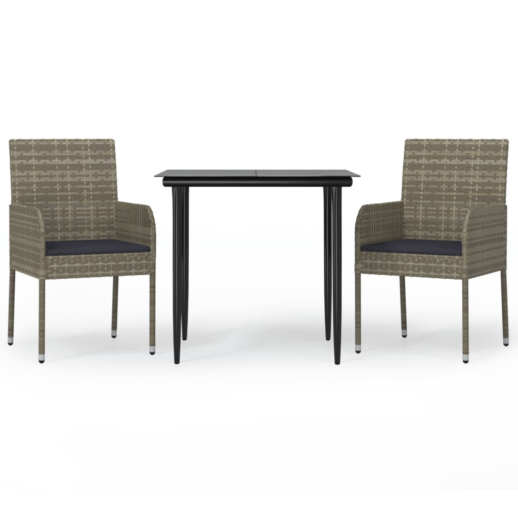 Set Salotto Giardino 3 pz con Cuscini Nero e Grigio Polyrattan | homemem39