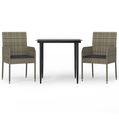 Set Salotto Giardino 3 pz con Cuscini Nero e Grigio Polyrattan | homemem39