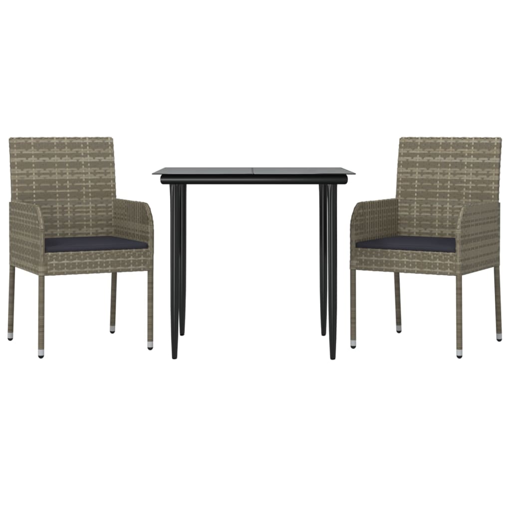 Set Salotto Giardino 3 pz con Cuscini Nero e Grigio Polyrattan | homemem39
