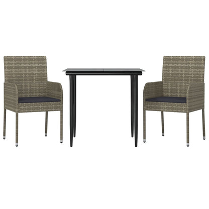 Set Salotto Giardino 3 pz con Cuscini Nero e Grigio Polyrattan | homemem39