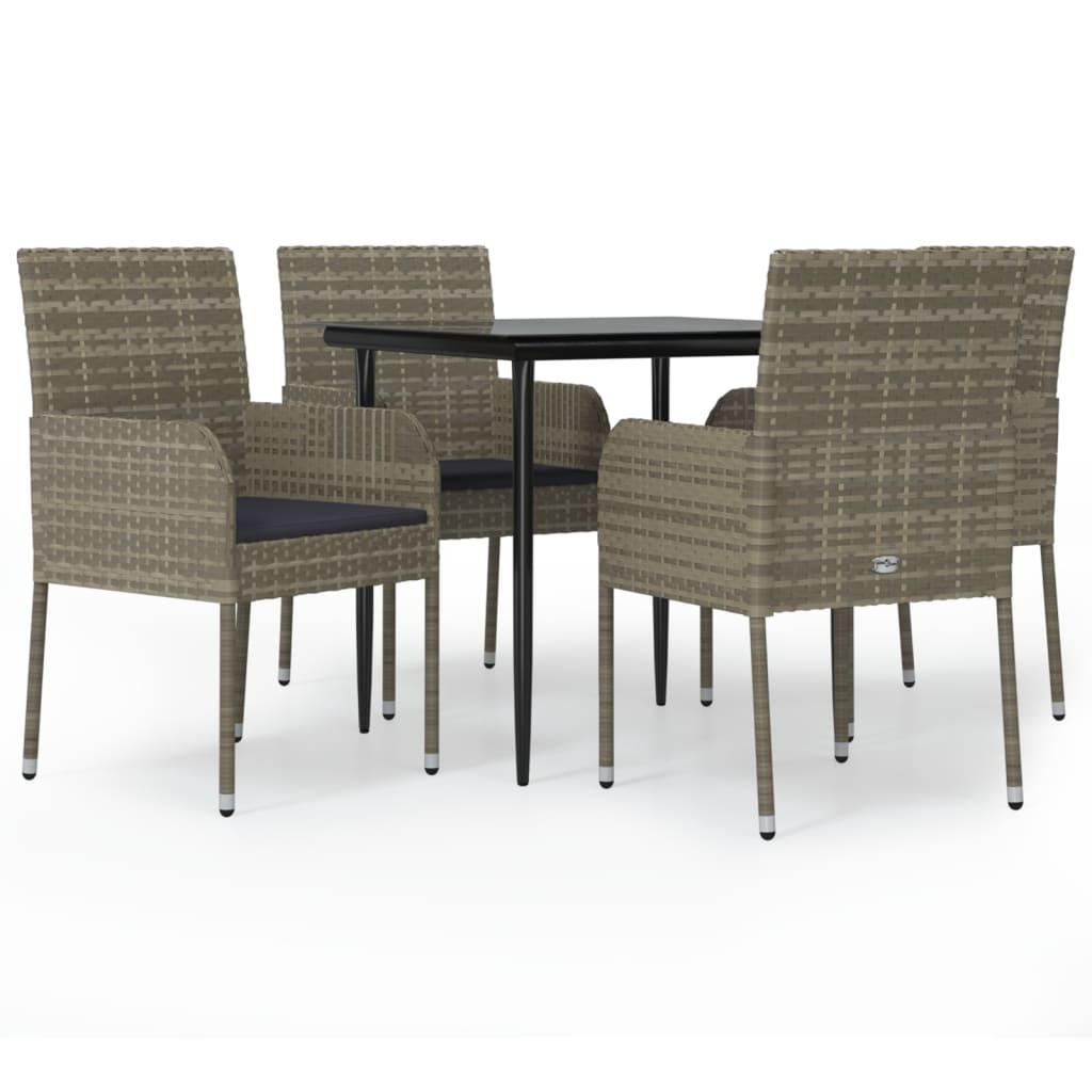 Set da Pranzo Giardino 5pz Nero e Grigio con Cuscini Polyrattan | homemem39