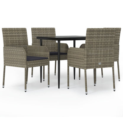 Set da Pranzo Giardino 5pz Nero e Grigio con Cuscini Polyrattan - homemem39