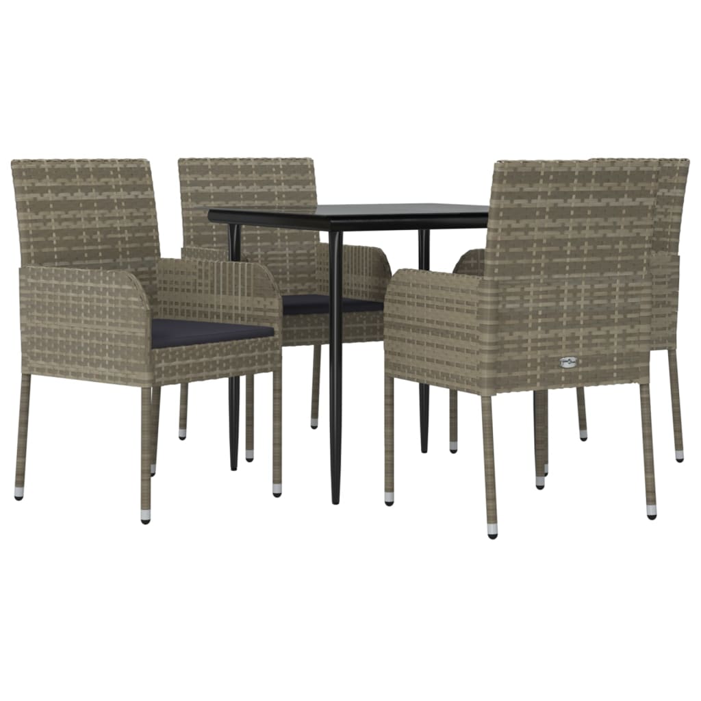 Set da Pranzo Giardino 5pz Nero e Grigio con Cuscini Polyrattan - homemem39