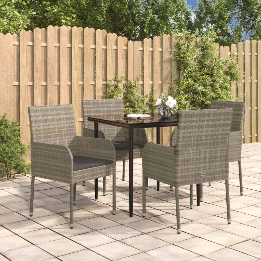 Set da Pranzo Giardino 5pz Nero e Grigio con Cuscini Polyrattan | homemem39