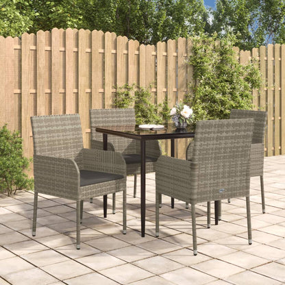 Set da Pranzo Giardino 5pz Nero e Grigio con Cuscini Polyrattan | homemem39
