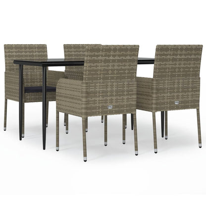 Set da Pranzo Giardino 5pz Nero e Grigio con Cuscini Polyrattan | homemem39