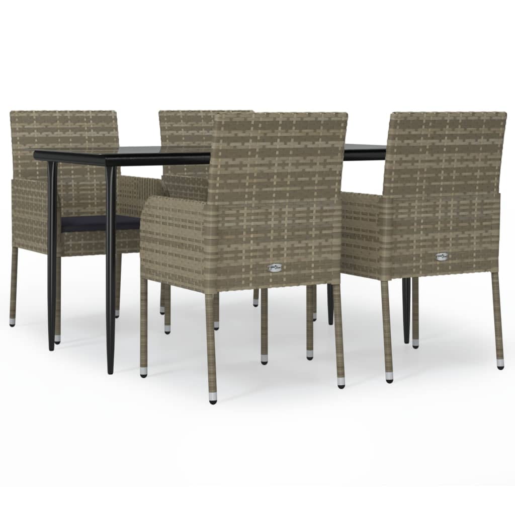 Set da Pranzo Giardino 5pz Nero e Grigio con Cuscini Polyrattan - homemem39