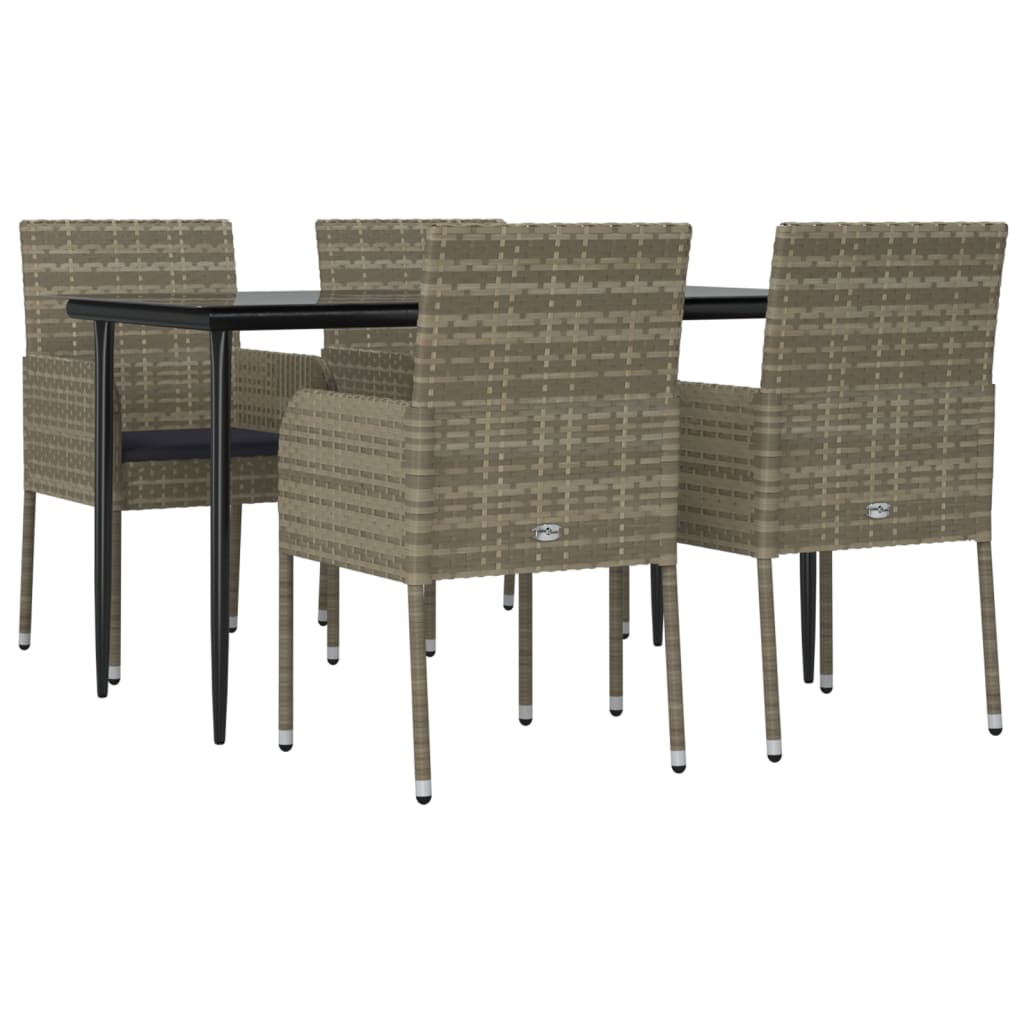 Set da Pranzo Giardino 5pz Nero e Grigio con Cuscini Polyrattan - homemem39