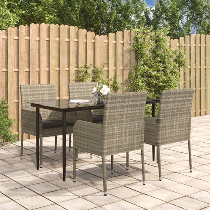 Set da Pranzo Giardino 5pz Nero e Grigio con Cuscini Polyrattan | homemem39