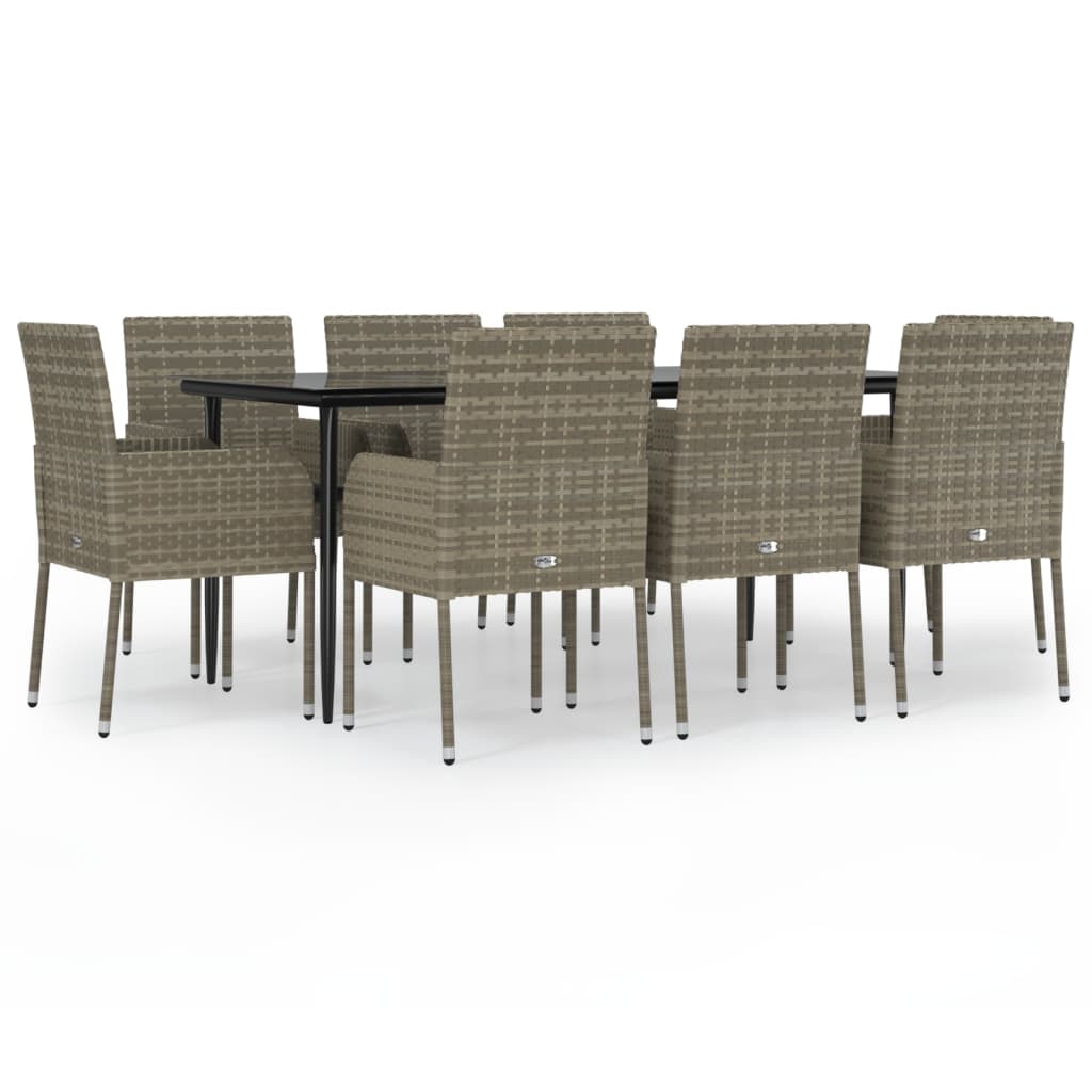 Set da Pranzo Giardino 9pz con Cuscini Nero e Grigio Polyrattan | homemem39