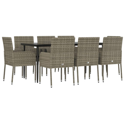 Set da Pranzo Giardino 9pz con Cuscini Nero e Grigio Polyrattan - homemem39