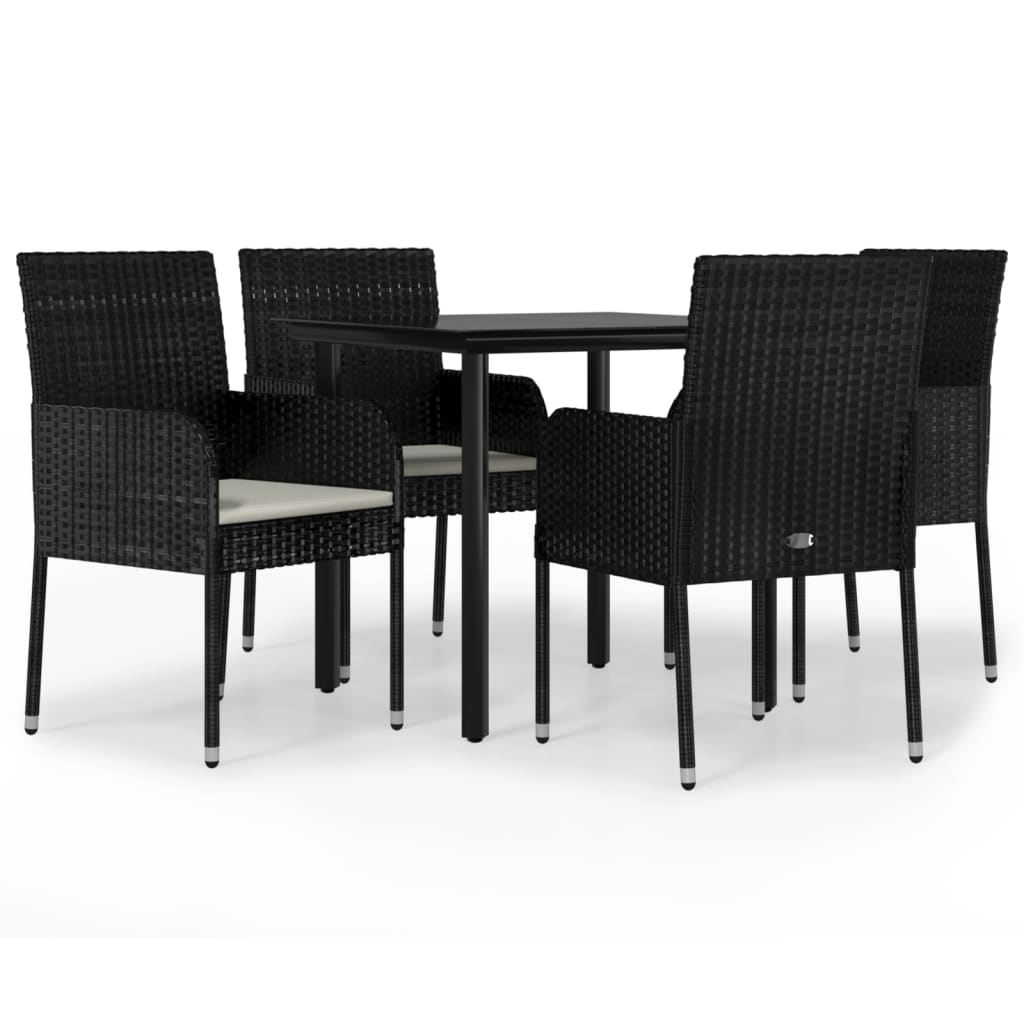 Set da Pranzo da Giardino 5 pz Nero con Cuscini in Polyrattan | homemem39