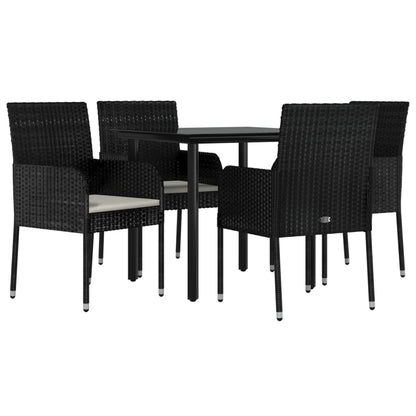 Set da Pranzo da Giardino 5 pz Nero con Cuscini in Polyrattan | homemem39