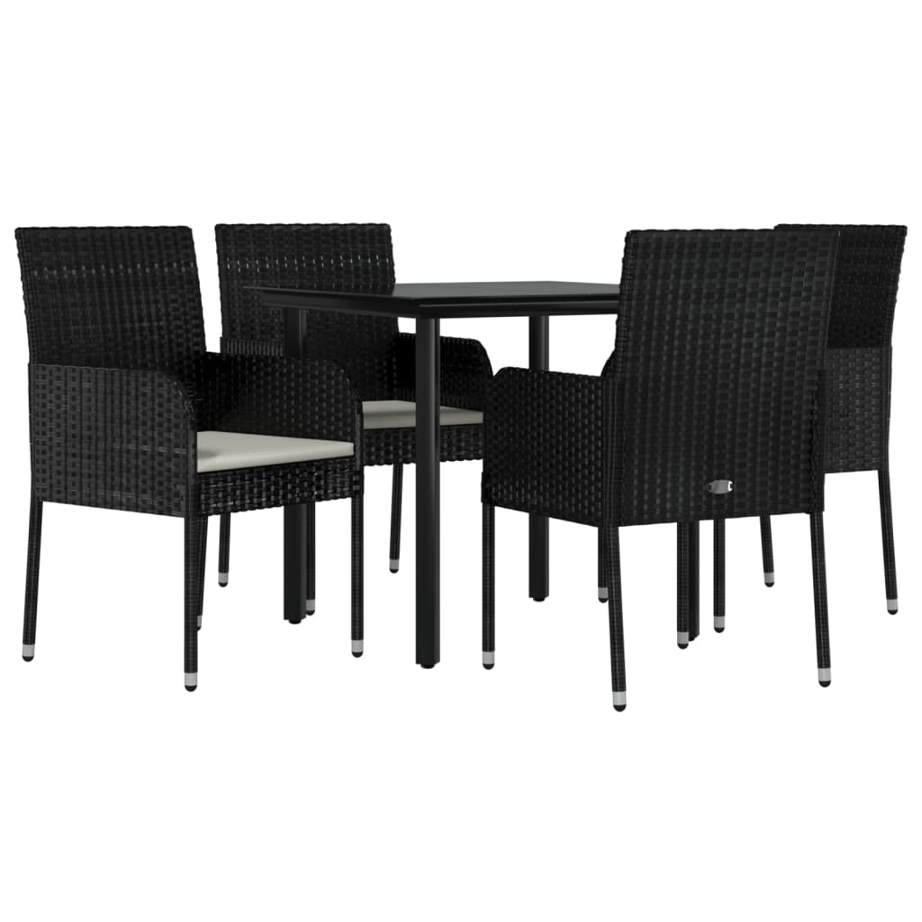 Set da Pranzo da Giardino 5 pz Nero con Cuscini in Polyrattan - homemem39
