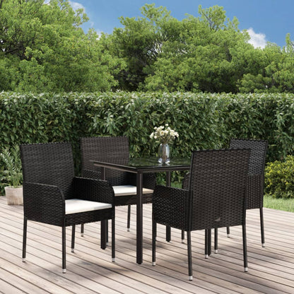 Set da Pranzo da Giardino 5 pz Nero con Cuscini in Polyrattan | homemem39