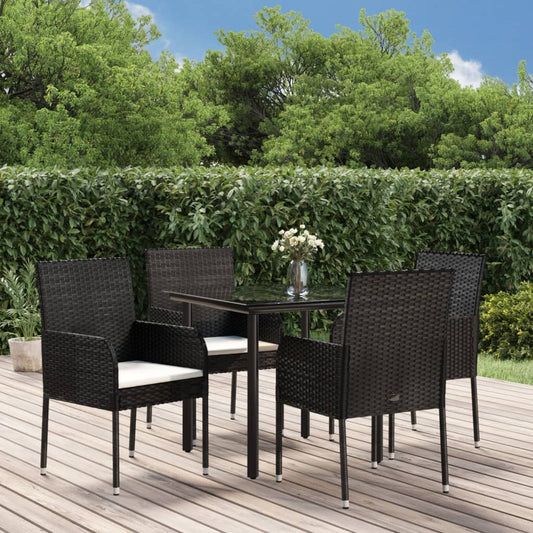 Set da Pranzo da Giardino 5 pz Nero con Cuscini in Polyrattan - homemem39