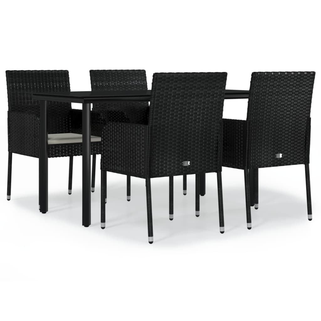 Set da Pranzo da Giardino 5 pz Nero con Cuscini in Polyrattan | homemem39