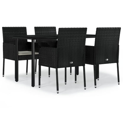 Set da Pranzo da Giardino 5 pz Nero con Cuscini in Polyrattan - homemem39