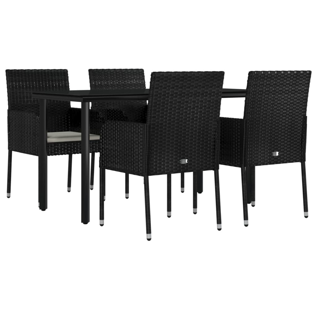 Set da Pranzo da Giardino 5 pz Nero con Cuscini in Polyrattan | homemem39