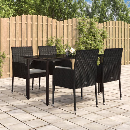 Set da Pranzo da Giardino 5 pz Nero con Cuscini in Polyrattan | homemem39